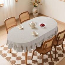 Ruffles Oval Tablecloth For Oval Table, 60 X 84 Inch Elegant Linen-Like Table Cover With Scalloped Edge, Perfect For Farmhouse & Rustic Dining Decor - Tự nhiên - Xem 5