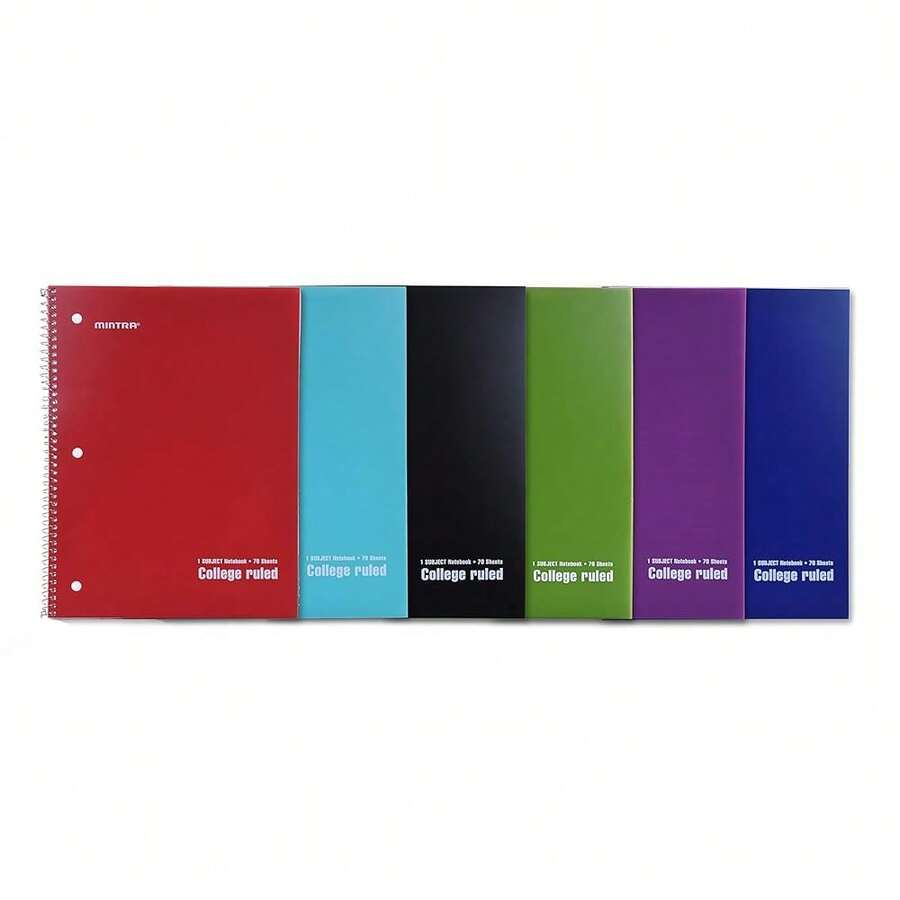 Spiral Notebooks - 1 Subject, Poly Cover, 70 Sheets, College Ruled, 8in X 10in, Bulk Pack, Primary Color Waterproof Covers, Set Of 6 - For Schoolsss, Office, Business, Professional (04659) - PolyCover-CollegeRuled - Xem 1