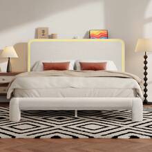 Gunji Upholstered Queen Bed Frame, Noise-Free Metal Support & Cloud Boucle Headboard With USB Charging Station & LED Lights, No Box Spring Needed, Beige* Bed Frame Queen Bed Frame Bed Queen Bed Frame Bedroom Furniture - 查看 1