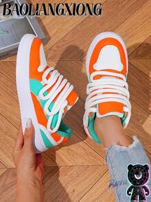 BAOLIANGXIONG Women's Low-Top Casual Shoes, CURB LEATHER SNEAKERS, Perfect Christmas Gift - 白橘綠 - 查看 5