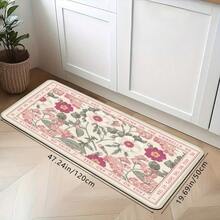 1/2/3pcs HUAJI Luxury Soft Pink/Beige/ Floral Non-Slip Mat - Heavy-Duty Rectangular Mat, High-Density Mat, Bathroom, Hallway - Machine Washable, Pink Tulip & Green Leaf Pattern (Easy Clean) - 40*60cm/15.7*23.6in (1 cái) - Xem 6
