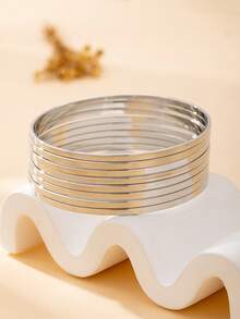 8pcs Minimalist Metal Bangle Set, Punk Gothic Style 8pcs Smooth Surface Bracelet Set, Suitable For Daily Wear