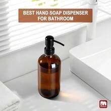 GMISUN Amber Glass Soap Dispenser, 1 Pack Dish Soap Dispensers For Kitchen With Rustproof Stainless Steel Pump, 17 Fl Oz Bathroom Hand Soap Dispenser, Brown Liquid Dishwashing Dispensers Bottle - 琥珀色瓶子+黑色泵 - 查看 6