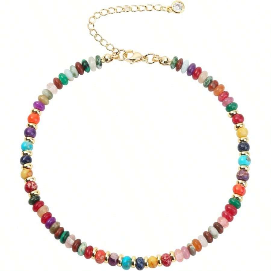Natural Stone Beaded Anklets Bracelets For Women Handmade Beaded Anklet Bracelet Waterproof Boho Beads Ankle Bracelet Adjustable Summer Jewelry - 混合顏色 A - 查看 1