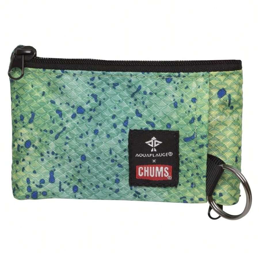 Chums Surfshorts Wallet - Lightweight Zippered Minimalist Wallet With Clear ID Window - Water Resistant With Key Ring - AquaFlaugeGreenDorado - View 1