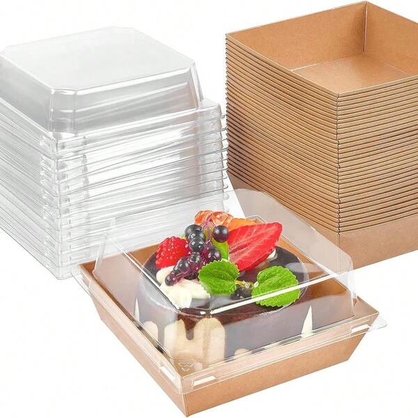 5/10/20 Peças Caixas de Sobremesa com Tampa Transparente, Adequadas para Alimentos Cozidos, Material de Papel Kraft à Prova de Óleo, Caixas de Papel Kraft Branco/Rosa para Assar, Ideal para Guardar Biscoitos, Macarons, Bolos, Sanduíches, Adequado para Casamentos, Festas, Ocasiões Especiais