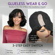 Women's Short Shoulder Length Wavy Bangs Synthetic Wig, Linen Texture Side Part Natural Black Color, Heat Resistant, Glueless & Seamless For Daily Wear Or Events - màu đen - Xem 5