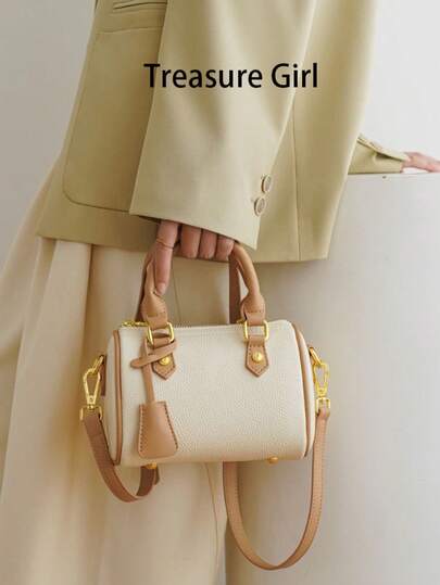 2025新款时尚波士顿枕形包，斜挎手提包，多功能托特包，双色压纹皮革