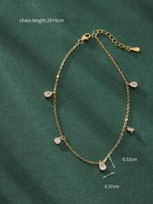 1件S925纯银优雅水滴形和圆形吊坠脚链，百搭度假佩戴及女士礼物 - 水滴 - 查看 4