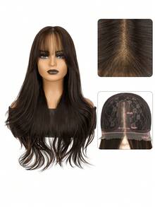 13*4*1T蕾丝前假发，28英寸长波浪卷发合成蕾丝假发，带刘海，耐热纤维，适合日常佩戴 - 彩色 - 查看 14