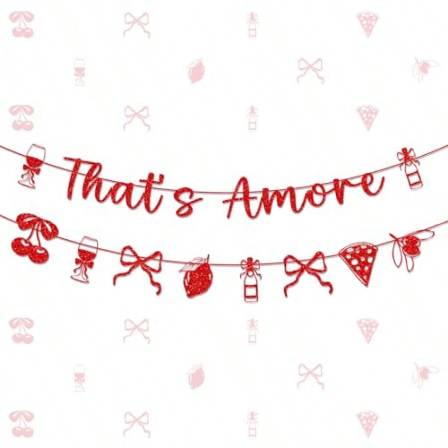 Thats Amore Party Decorations - 2 Pcs Red Pizza And Wine Theme Banner Decor Wedding Engagement Bridal Shower Bachelorette Party Decor Supplies