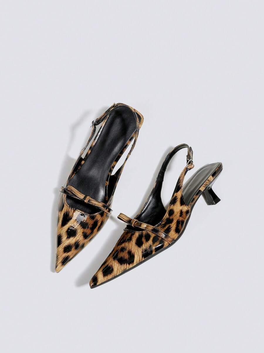 Women's Leopard Print High Heel Sandals, 5cm Kitten Heel Formal Dress Shoes, Party & Wedding Pumps, Slingback Backless High Heel Sandals - Yellow - View 1