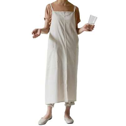Cotton Long Square Cross Back Aprons Solid Color Cook Kitchen Garden Adjustable Tie Smock With Pockets