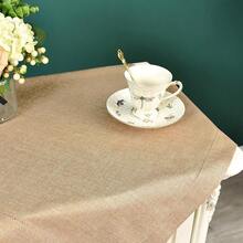 Farmhouse Small Square Hemstitch Border Tablecloth Neutral Faux Linen Table Cloth Rustic End Table Cover For Dining Kitchen Party Holiday Home (Flaxen, 24x24 Inch) - 亞麻 - 查看 6