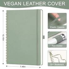 Bullet Dotted Journal Spiral Notebook, Large B5 Dotted Notebook 140 Pages, Leather Hardcover, 100 GSM Thick Dot Grid Paper, Inner Pocket, For Bullet Journaling, 7.6\ X 10\, Sage Green - B5點陣B5點陣 - 查看 5