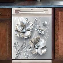1张银色花朵洗碗机贴纸，自粘可移除PVC材质，适用于厨房洗碗机玻璃装饰 - 彩色 - 查看 11