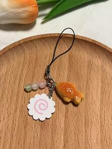 可爱仿真烤鱼饼手机链手工串珠钥匙扣饰品幸运糖果吊坠Y2K独特美学挂绳包包挂饰兼容安卓及大多数智能手机，送给母亲、家人、朋友、孩子、生日、节日的礼物 - 彩色 - 查看 8