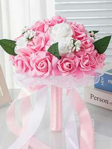 Wedding Bouquet Bride Bridesmaid Holding Flowers Bride Marriage Party Decor Color Blocking Artificial Foam Roses Flower Faux Pearl Bride Bouquet Wedding Party