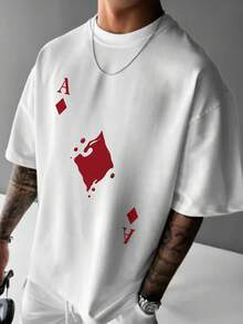 Men's Simple Playing Card Print Short Sleeve T-Shirt, Comfortable & Breathable, Fashionable For Summer Wear - White - View 3