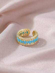 Green Blue Turquoise Crystal Ring - Women's Gold-Tone Fashion Statement Ring | Unique Daily Jewelry Favorite Of Fashion Enthusiasts - Gold - View 4