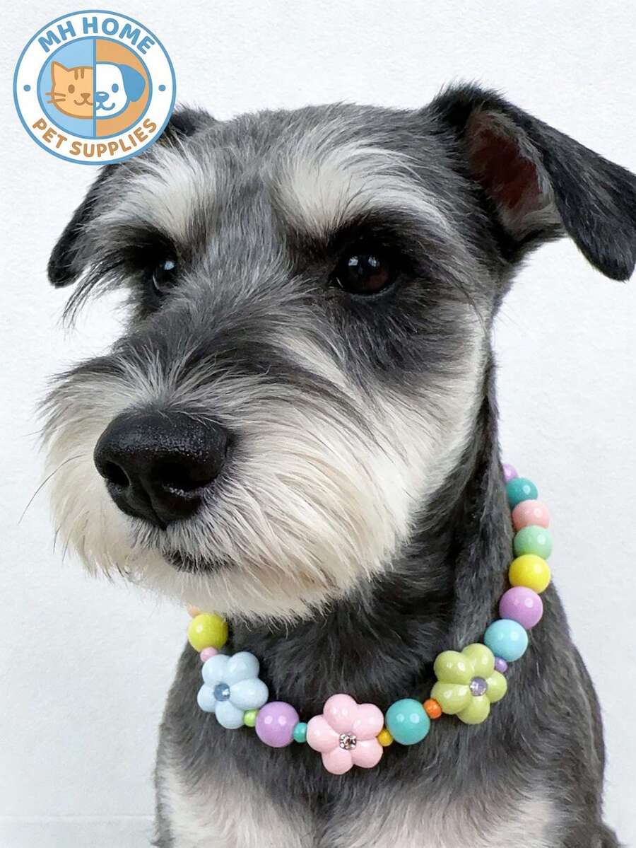 可爱甜美狗狗项链，马卡龙色宠物项链，手工串珠猫项圈，高弹可调节猫项圈，花朵装饰颈带，适合小型犬猫，适合日常和玩耍的猫狗饰品，宠物服装装饰，狗狗小猫项圈，宠物项圈，卡通猫项圈，宠物礼物，拍照道具，可爱宠物项链，狗狗项链，小狗项链，狗狗项链 - 彩色 - 查看 1