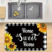 1/2/3pcs Set Kitchen Carpet | Anti-Slip, Soft, Comfortable, Easy To Clean Polyester Carpet For Home Decoration, Suitable For Sink, Bedroom, Living Room, Kitchen, And Bathroom, Machine Washable, Plaid And Floral Pattern, Rectangular Shape, Bonded Pile - 17x24+17x47吋(2件) - 查看 9