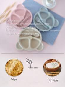 Set de Plato Infantil de Fibra de Trigo, Ecológico y Natural, con Divisiones, Libre de BPA y Metal, Incluye Cucharita y Tenedor para Bebés y Niños - Azul - Ver 8