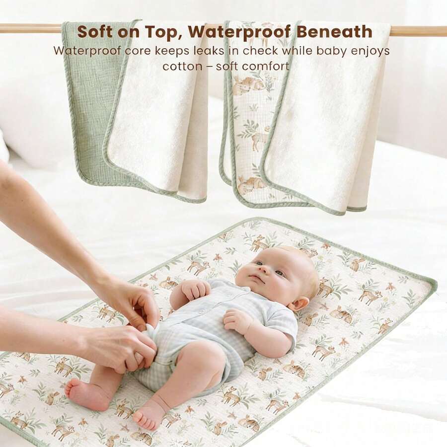 2片装婴儿绿色动物纹防水卫生巾 - 柔软亲肤表面，防漏底部，适合日常护理 - 彩色 - 查看 1