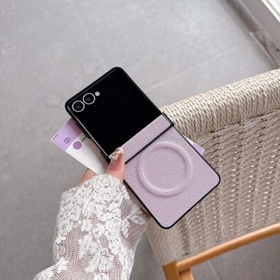 1pc Solid Color Fashion Elegant Magnetic Wireless Charging Foldable Phone Case, Suitable For Samsung Galaxy Z Flip7, Galaxy Z Flip7FE, Galaxy Z Flip6, Galaxy Z Flip5, Unisex Gift For Women And Men, Graduation Gift