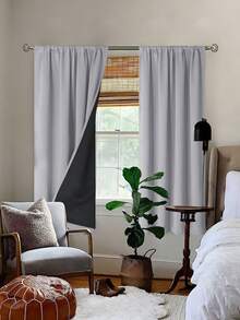 1pc Full Blackout Thermal Curtain - 99% UV Resistant Polyester, Rod Pocket Hanging, Non-Bleachable Plain Weave, Bedroom Art Theme, Coated Blackout Thermal, Noise Reducing - Ideal For Bedroom, Farmhouse And School Deep Sleep - Light Grey - View 3