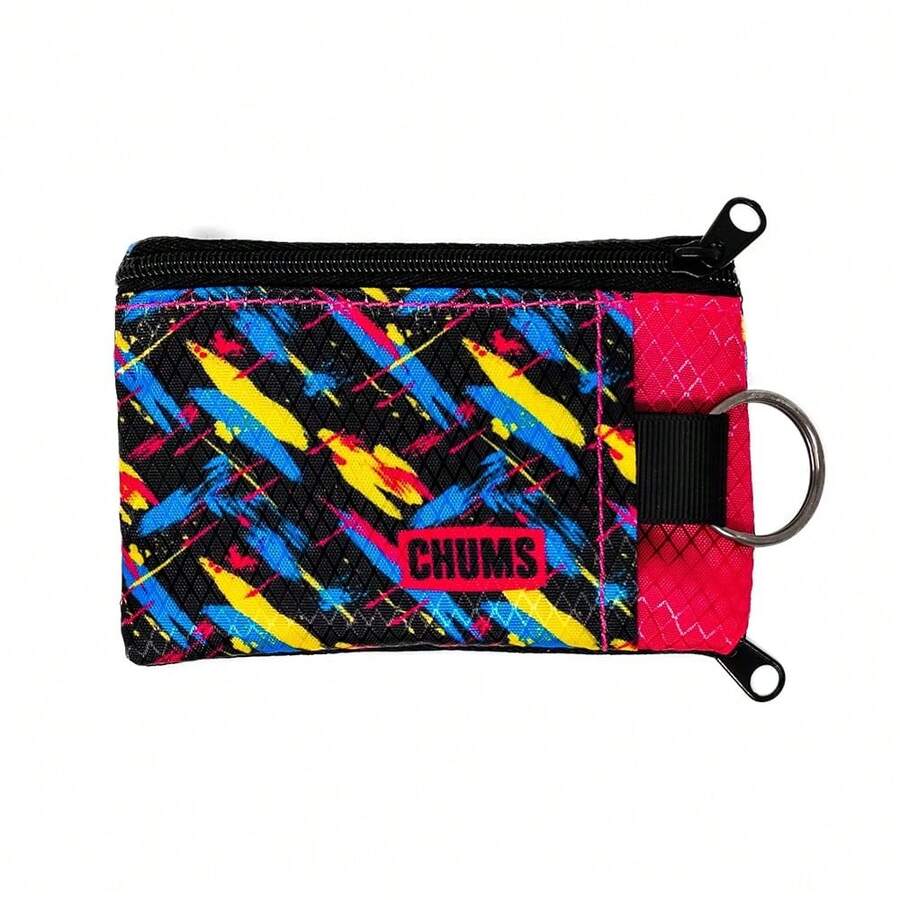 Chums Surfshorts Wallet - Lightweight Zippered Minimalist Wallet With Clear ID Window - Water Resistant With Key Ring - Paint - View 1