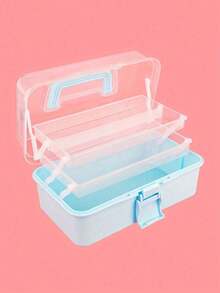 1 pieza Caja de almacenamiento de plástico de 3 capas, Caja de almacenamiento multiusos, Caja de herramientas plegable para el hogar, Caja portátil para manualidades y artesanía, Organizador de suministros de costura, Caja de medicamentos - Rosa - Ver 15