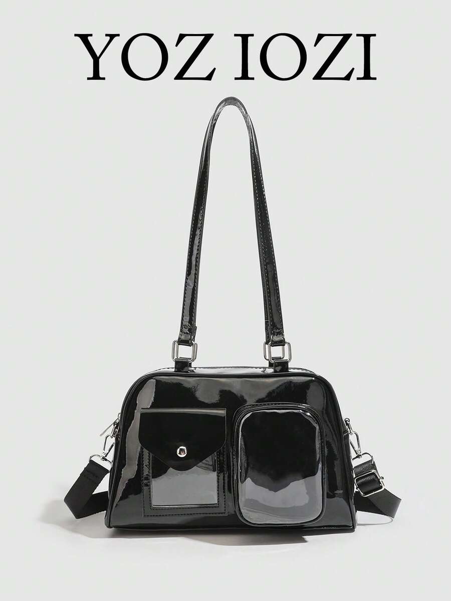 复古摩托车邮差包，小巧精致的女士单肩/腋下手提包，大容量通勤及日常斜挎包 - 黑色 - 查看 1