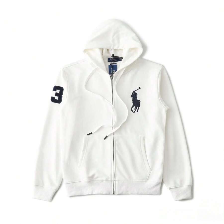 Polo Ralph Lauren Unisex Full-Zip HoodieSweatshirt , Fashion Hoodies & Sweatshirts, Drawstring Hoodies Pullover Sweatshirts Casual Long Sleeve Shirts - 白色 - 查看 1