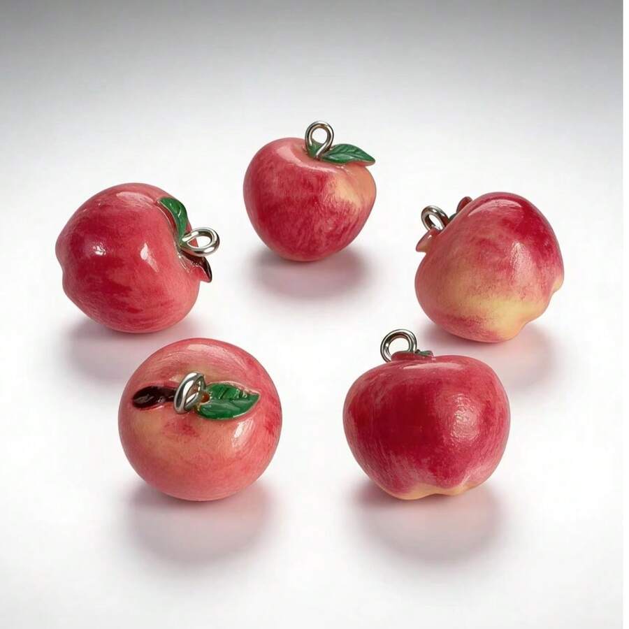 5/10个可爱树脂红苹果吊坠，水果挂件，适用于DIY手链、项链、钥匙扣等时尚饰品配件