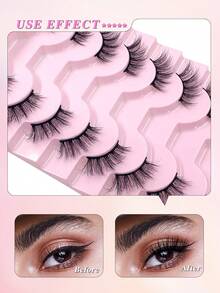 ENCHUW 8 pares de pestañas postizas sedosas y esponjosas de aspecto natural, con efecto tridimensional de visón falso, para uso diario - Negro - Ver 4