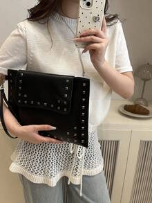 Niche Envelope Design Rivet Handbag, Women's New Stylish Simple Versatile Underarm Clutch Bag
