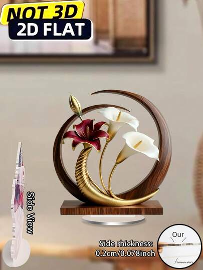 1pc Elegant Floral Curve Design 2D Acrylic Desktop Decor, Ideal For Valentine's Day Gift, Party Decoration, Home And Office Desk, Cafe And Bar Chair Decor, Multipurpose
