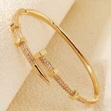 1pc 18K Gold Plated Copper Zirconia Stone Fashion Bracelet, Classic Women's Bangle, Daily Accessory, Holiday Gift For Friends - Multicolor - View 3