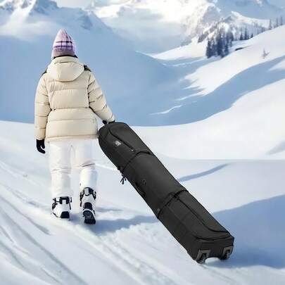 Ski Roller Bag, Up To 68.9 In/175 Cm, Padded Snowboard Bag With Wheels For Air Travel, 600D Waterproof Oxford Fabric, With Adjustable Straps, For Skis Poles Goggles Gloves Helmet Boots (Black)