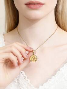 MECYLIFE 1pc Minimalist Coin Necklace Stainless Steel Jewelry Crescent Moon Necklace Star Pendant Charm Necklace For Women - Yellow Gold - View 2