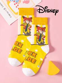 Disney 2双装迪士尼疯狂动物城主题女士船袜，可爱卡通尼克·王尔德独特图案，防臭透气休闲运动船袜，适合学生/成人作为礼物或日常穿着，情侣款。