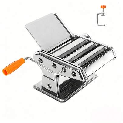 Piorlado Pasta Maker Machine, Stainless Steel Manual Pasta Machine, Adjustable Thickness 0.6-4.8MM Settings, Makes Fettuccine&Tagliolini