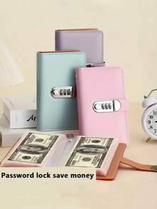 1 件装带密码锁的钱包，密码保护的储蓄簿，带密码保护的现金收纳夹，透明口袋可存放纸币和现金，带密码拨盘和金属扣的可锁现金盒和密码记事本 - 可锁现金收纳包，旅行钱包