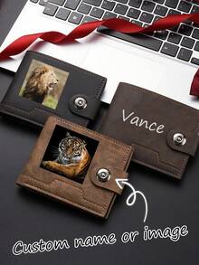 Customized Men's Wallets, With Customizable Names Or Images. Made Of Personalized Retro-Style Faux Leather, Multifunctional, Versatile