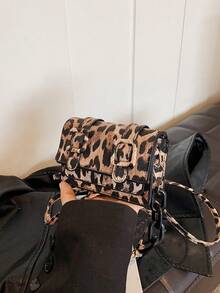 Mini Leopard Print Contrast Color Fashionable Crossbody Bag For Women, 2026 New Bag Tie Dye Shoulder Bag - Khaki - View 9