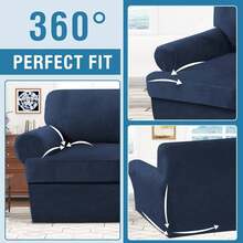 Trugenix-Sofa Cover 2 Piece T Cushion Armchair Slipcovers Velvet Couch Cover Furniture Protector Stretch T Cushion Sofa Covers For 1 Cushion Couch With 1 Individual T Cushion Covers, Deep Teal-GP - 海軍 - 查看 8