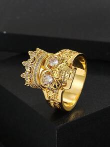 1 件个性化男士皇冠骷髅设计奢华镶嵌红色合成方晶锆石复古朋克铜戒指 - 时尚奢华成人珠宝 - 摩托车 - 万圣节 - 复活节 - 父亲节礼物 - 周年纪念生日礼物 - 白色 - 查看 5