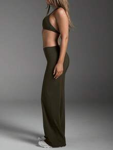 Women's Commuting Sports Elegant Modern Workplace Solid Color Slim Fit Flare Pants Spring - Army Green - View 6