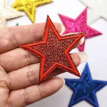 4pcs Shiny Silver Star Embroidered Patches, Iron-On/Sew-On, Suitable For Jackets, T-Shirts, Hats, Backpacks, Jeans, DIY Fashion Apparel Accessories - Multicolor - View 3